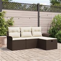 vidaXL 4-delige Tuinbankenset met kussens poly rattan bruin