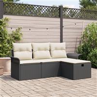 vidaXL 4-delige Tuinbankenset met kussens poly rattan zwart