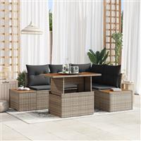 vidaXL 5-delige Tuinset met Kussens - Grijs Poly Rattan
