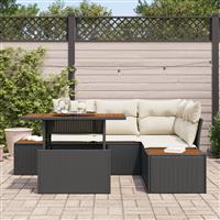 vidaXL 5-delige tuinset met kussens zwart poly rattan