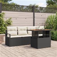 vidaXL 5-delige tuinset met kussens zwart poly rattan