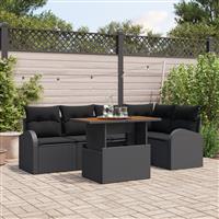 vidaXL 6-delige Tuin Sofa Set met Kussens Zwart Poly Rattan