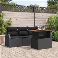 vidaXL 5-delige Tuinset met Kussens Zwart Poly Rattan