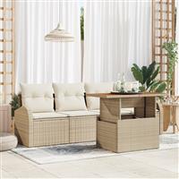 vidaXL 5-delige tuinzitset met kussens in beige van poly rattan