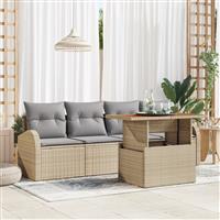 vidaXL 5-delige tuinset met kussens in beige poly rattan