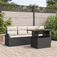 vidaXL 5-delige tuinset met kussens zwart poly rattan