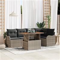 vidaXL 6-delige tuinbankset met kussens grijs poly rattan
