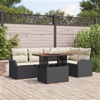 vidaXL 6-delige tuinsofa set met kussens in zwart poly rattan