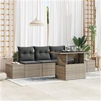 vidaXL 5-delige Tuinbankenset met kussens poly rattan grijs