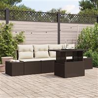 vidaXL 5-delige Tuinbankenset met kussens poly rattan bruin