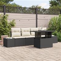 vidaXL 5-delige Tuinbankenset met kussens poly rattan zwart