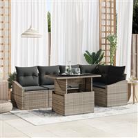vidaXL 6-delige tuinsofa set met kussens in grijs poly rattan