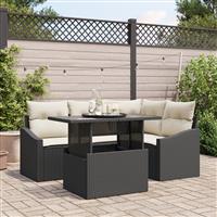vidaXL 5-delige Tuinbankenset met kussens poly rattan zwart