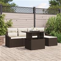 vidaXL 6-delige Tuinbankenset met kussens poly rattan bruin