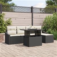 vidaXL 6-delige Tuinbankenset met kussens poly rattan zwart