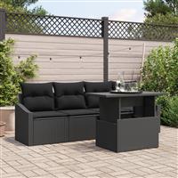 vidaXL 5-delige Tuinbankenset met kussens poly rattan zwart