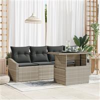 vidaXL 5-delige Tuinbankenset met kussens poly rattan lichtgrijs