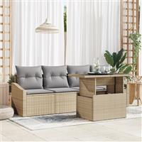 vidaXL 5-delige Tuinbankenset met kussens poly rattan beige