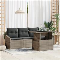 vidaXL 5-delige Tuinbankenset met kussens poly rattan grijs
