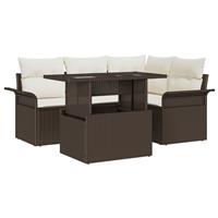 vidaXL 5-delige tuinset met kussens bruin poly rattan