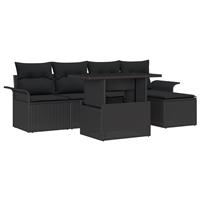 vidaXL 6-delige Tuinbankenset met kussens poly rattan zwart