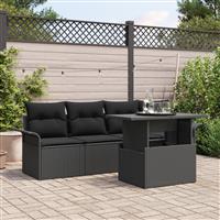 vidaXL 5-delige Tuinbankenset met kussens poly rattan zwart