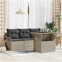 vidaXL 5-delige Tuinbankenset met kussens poly rattan lichtgrijs