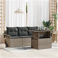 vidaXL 5-delige Tuinbankenset met kussens poly rattan grijs