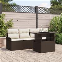 vidaXL 5-delige Tuinbankenset met kussens poly rattan bruin