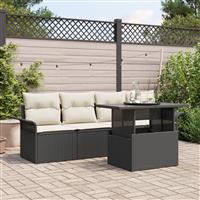 vidaXL 5-delige Tuinbankenset met kussens poly rattan zwart