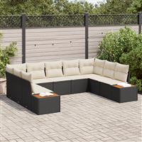 vidaXL 5-delige Tuinbankenset met kussens poly rattan acacia zwart