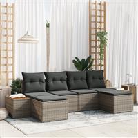 vidaXL 6-delige Tuinbankenset met kussens poly rattan acacia grijs