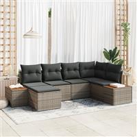vidaXL 6-delige tuinbankset met kussens in de kleur grijs van poly rattan en acacia