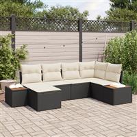 vidaXL 6-delige tuinset met kussens - Zwart Poly Rattan en Acacia