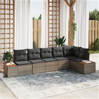 vidaXL 6-delige tuinsofaset met kussens - Grijs Poly Rattan en Acacia