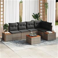 vidaXL 6-deligeTuinbankenset met kussens poly rattan acacia grijs