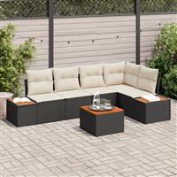 vidaXL 6-delige Tuinbankenset met kussens poly rattan acacia zwart