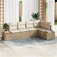 vidaXL 5-delige Tuinbankenset met kussens poly rattan acacia beige