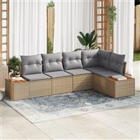 vidaXL 5-delige Tuinbankenset met kussens poly rattan beige