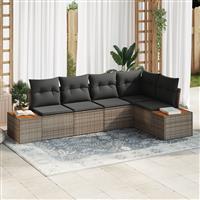 vidaXL 5-deligeTuinbankenset met kussens poly rattan acacia grijs