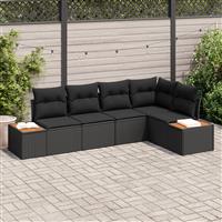 vidaXL 5-delige Tuinbankenset met kussens poly rattan acacia zwart