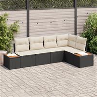 vidaXL 5-delige Tuinbankenset met kussens poly rattan acacia zwart
