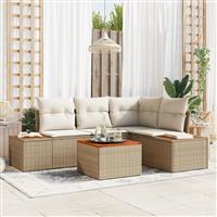 vidaXL 5-delige Tuinbankenset met kussens poly rattan acacia beige