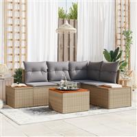 vidaXL 5-delige Tuinbankenset met kussens poly rattan acacia beige