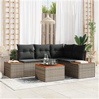 vidaXL 5-delige Tuinbankenset met kussens poly rattan acacia grijs