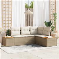 vidaXL 4-delige Tuinbankenset met kussens poly rattan acacia beige