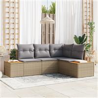 vidaXL 4-delige Tuinbankenset met kussens poly rattan acacia beige