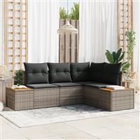 vidaXL 4-delige Tuinbankenset met kussens poly rattan acacia grijs