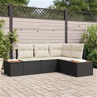 vidaXL 4-delige Tuinbankenset met kussens poly rattan acacia zwart