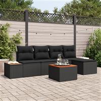 vidaXL 6-delige tuinset met kussens zwart poly rattan acacia